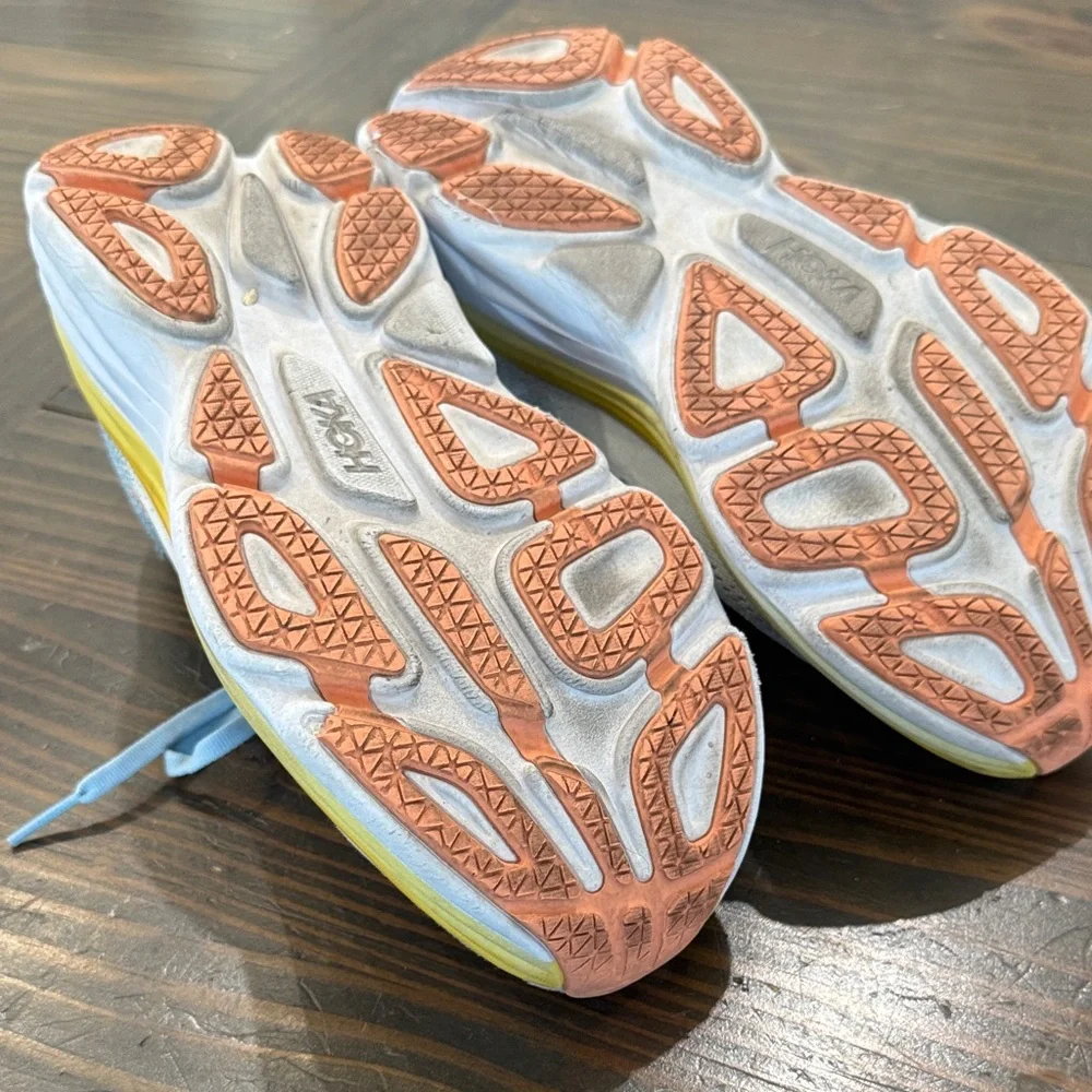 Hoka Sky Blue, Yellow & Coral Running Shoes - Picture 6 of 6